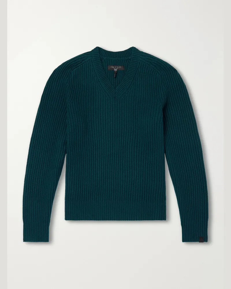 Rag & Bone Ribbed Wool and Cashmere-Blend Sweater Green