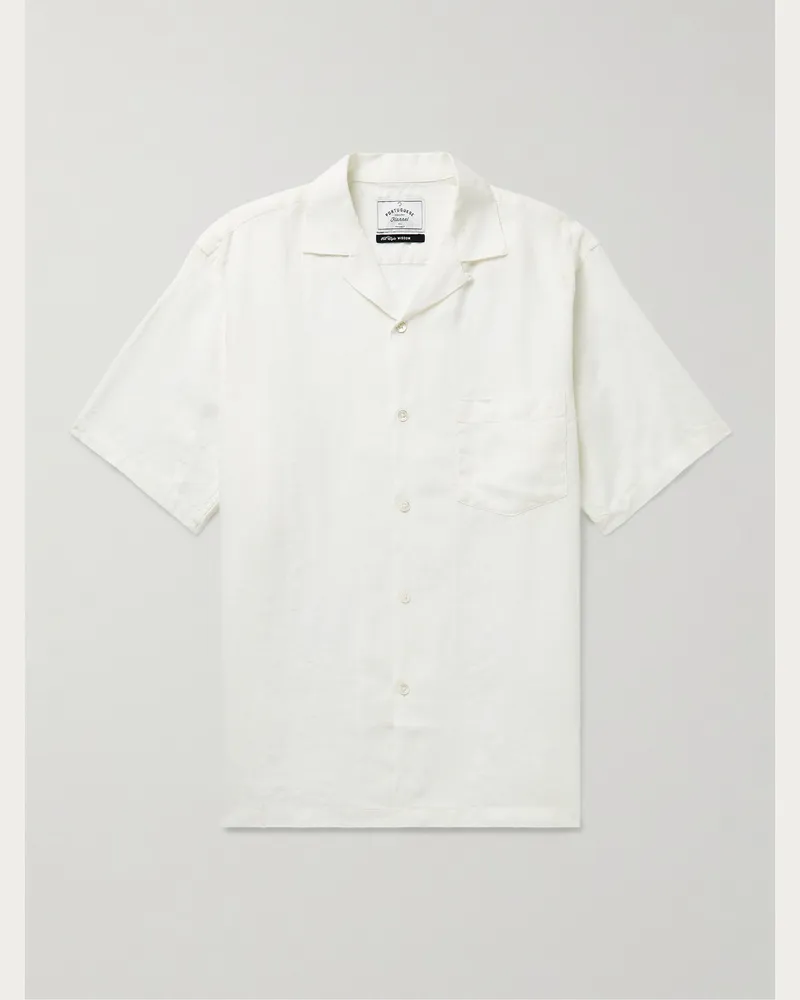 Portuguese Flannel Hemd aus Leinen mit Reverskragen Weiß