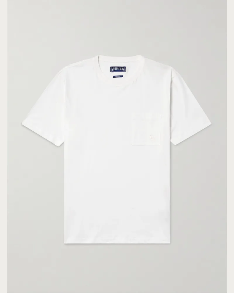 Vilebrequin Titan schmal geschnittenes T-Shirt aus Baumwoll-Jersey mit Logostickerei Weiß