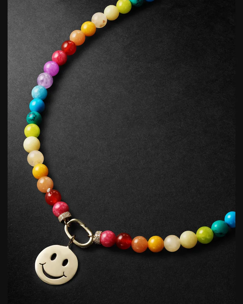 Sydney Evan Gold Diamond Beaded Pendant Necklace Multi