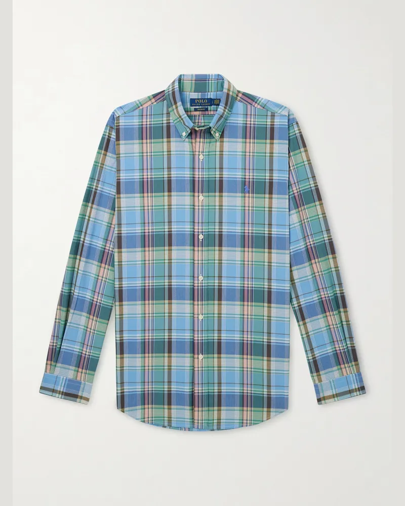 Ralph Lauren Kariertes Hemd aus Baumwolle mit Button-Down-Kragen und Logostickerei Blau