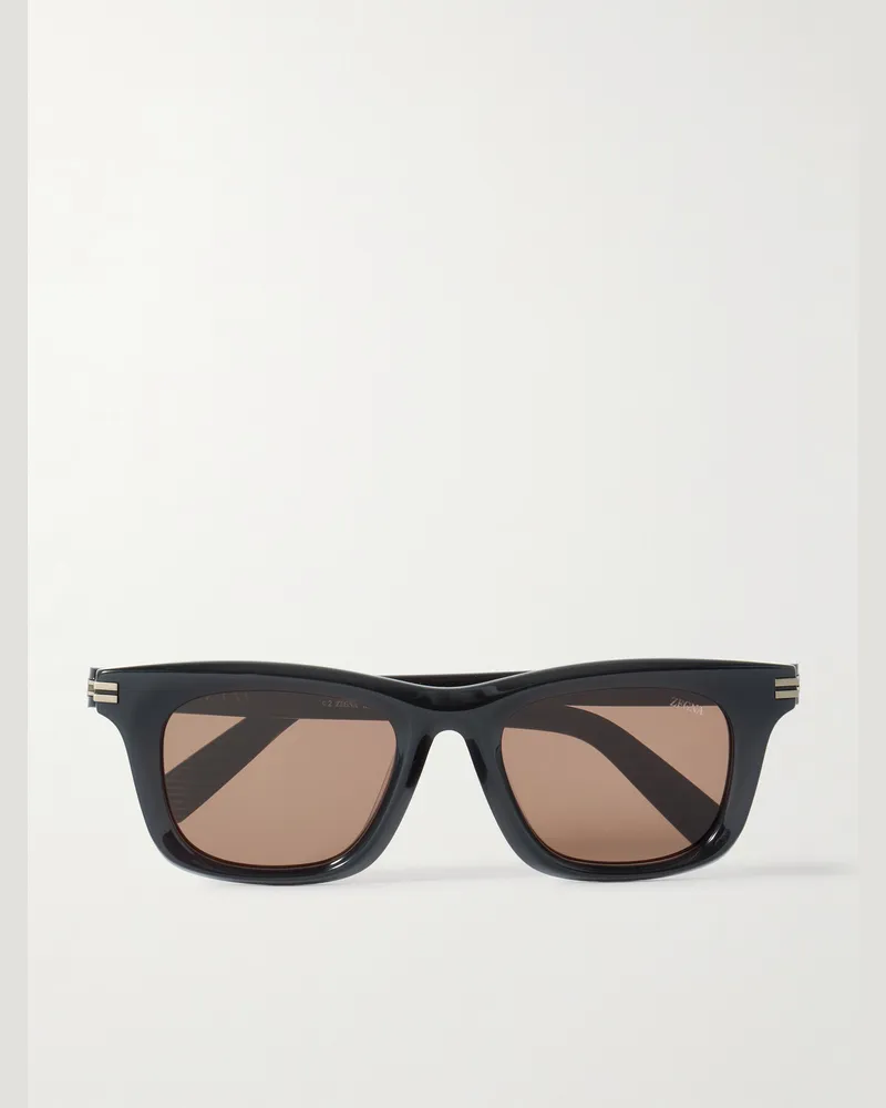 Ermenegildo Zegna Sonnenbrille mit eckigem Rahmen aus Azetat Schwarz