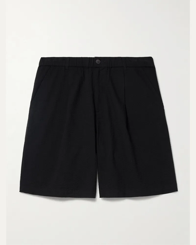 Folk Weit geschnittene Shorts aus Baumwoll-Seersucker mit Falten Schwarz
