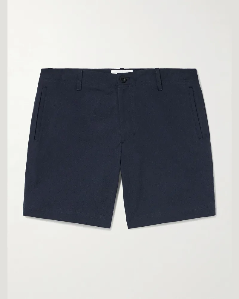 MR P. Straight-Leg Cotton-Blend Seersucker Shorts Blue