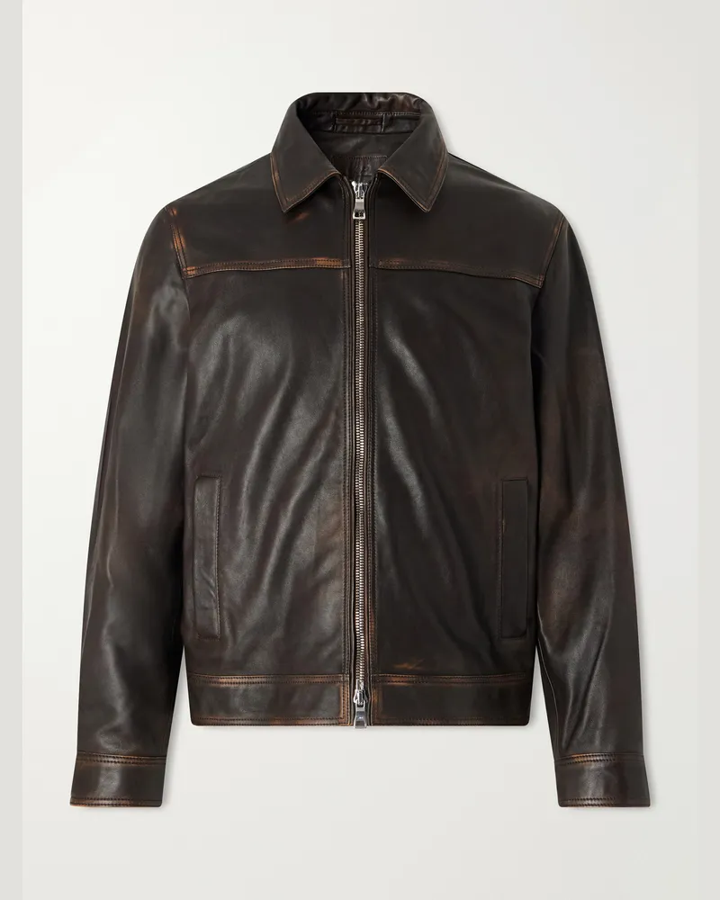 MR P. Distressed Leather Jacket Brown