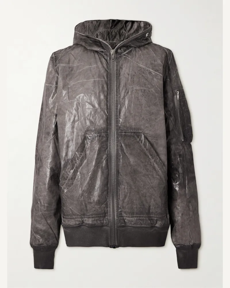 DRKSHDW by Rick Owens Bomberjacke aus Baumwollpopeline mit Folienbeschichtung und Kapuze in Stückfärbung Grau