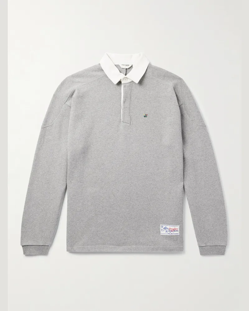 Aimé Leon Dore Pullover aus Baumwolle mit Polokragen aus Twill, Stickerei und Logoapplikation Grau