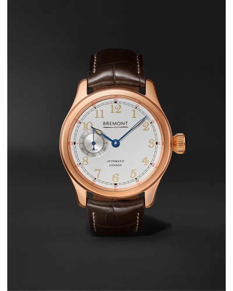 Bremont Wright Flyer Limited Edition Automatic 43mm 18-Karat Rose Gold and Alligator Watch, Ref. No. WF-RG Weiß