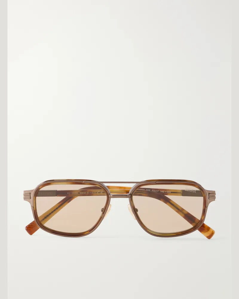 Ermenegildo Zegna Orizzonte I Aviator-Style Metal Sunglasses Brown