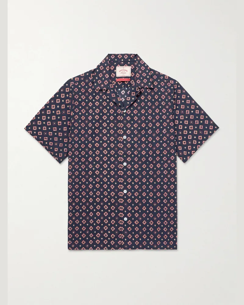 Portuguese Flannel Dice Convertible-Collar Printed Cotton-Poplin Shirt Blue