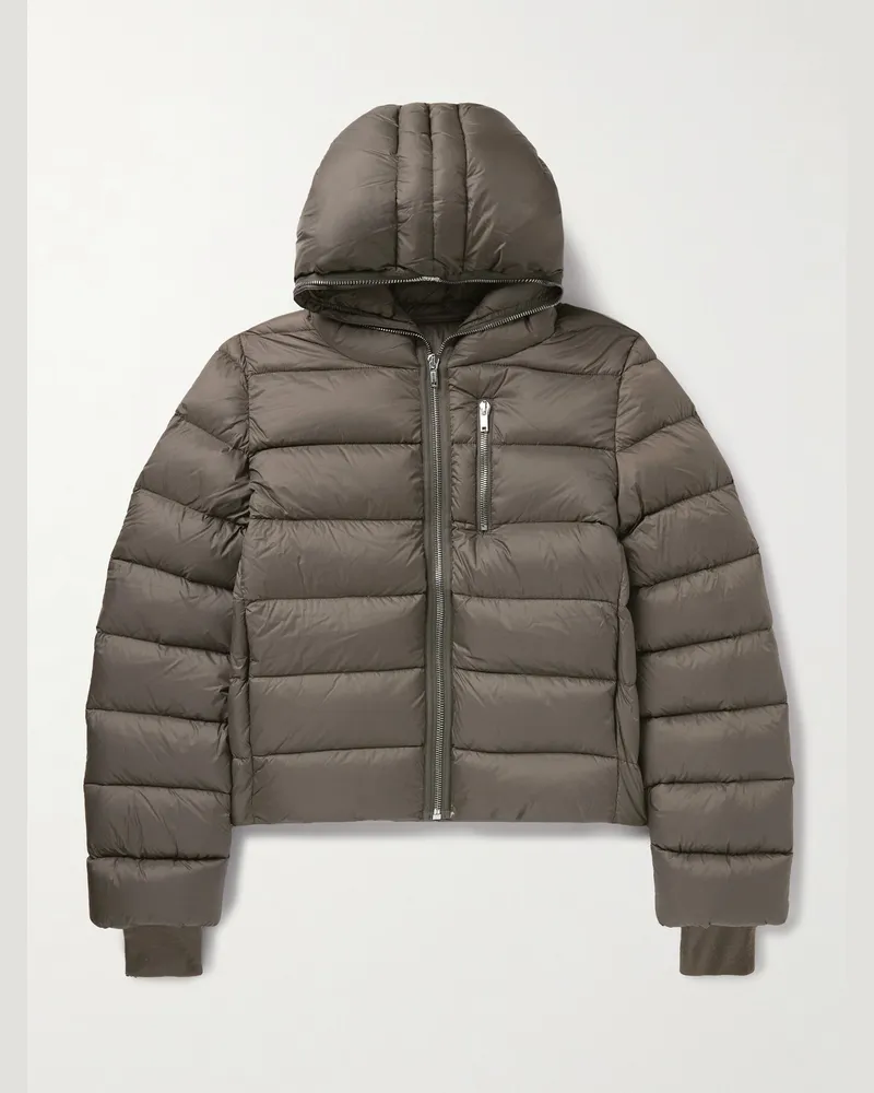 Rick Owens Schmal geschnittene Daunenjacke aus gestepptem Shell mit Kapuze Braun