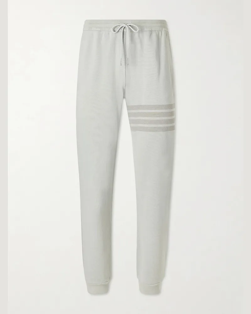 Thom Browne Straight-Leg Striped Cotton-Jersey Sweatpants Gray