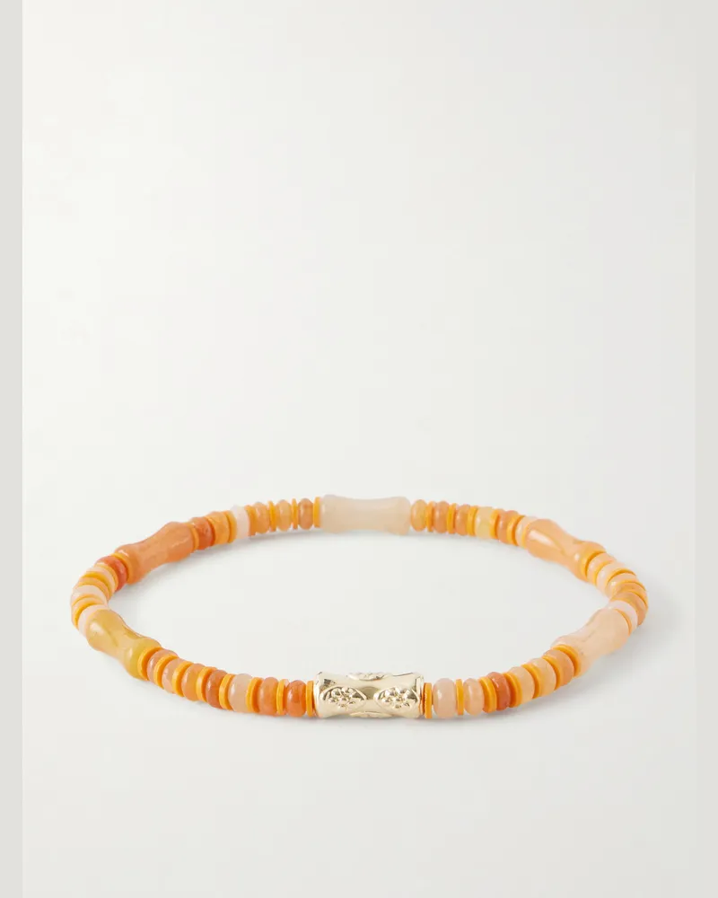 Luis Morais 14-Karat Gold Carnelian Beaded Bracelet Orange