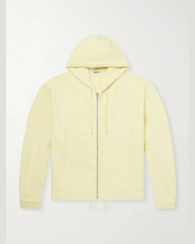 AURALEE Cotton-Blend Terry Zip-Up Hoodie Yellow