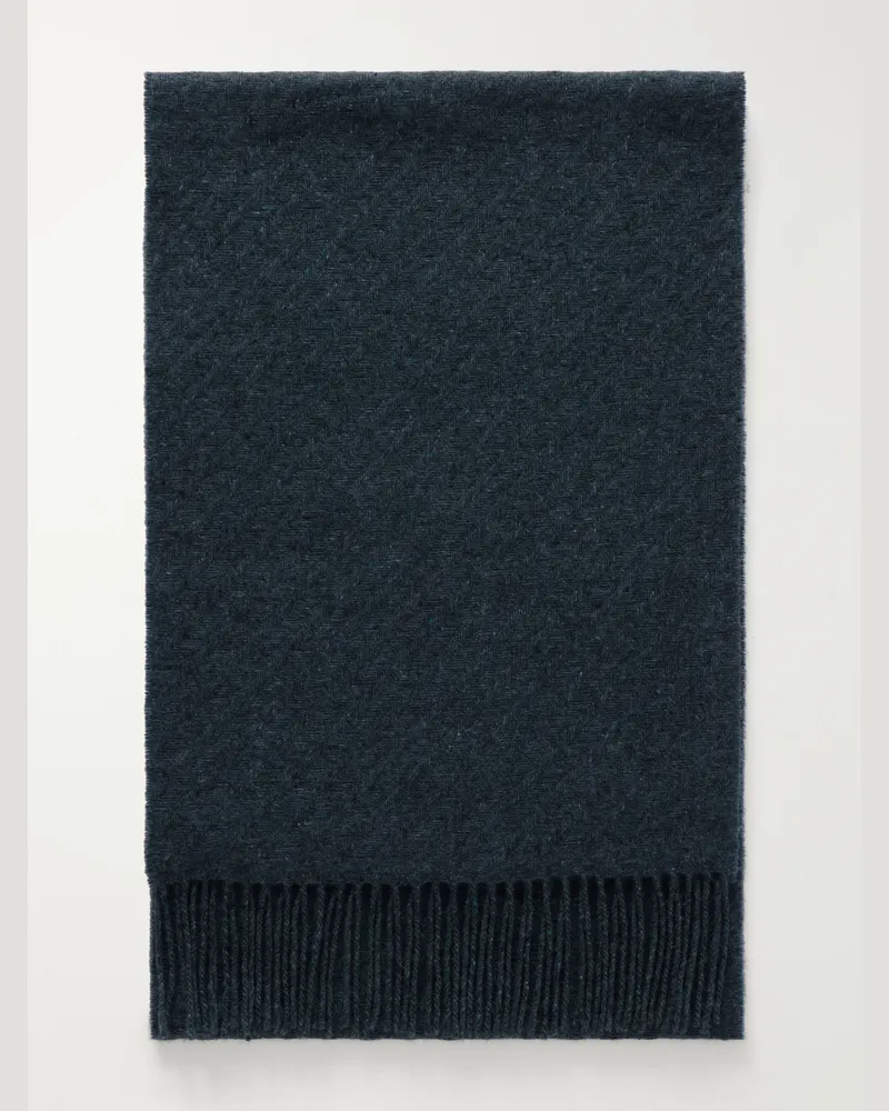 Johnstons of Elgin Fringed Cashmere Scarf Blue