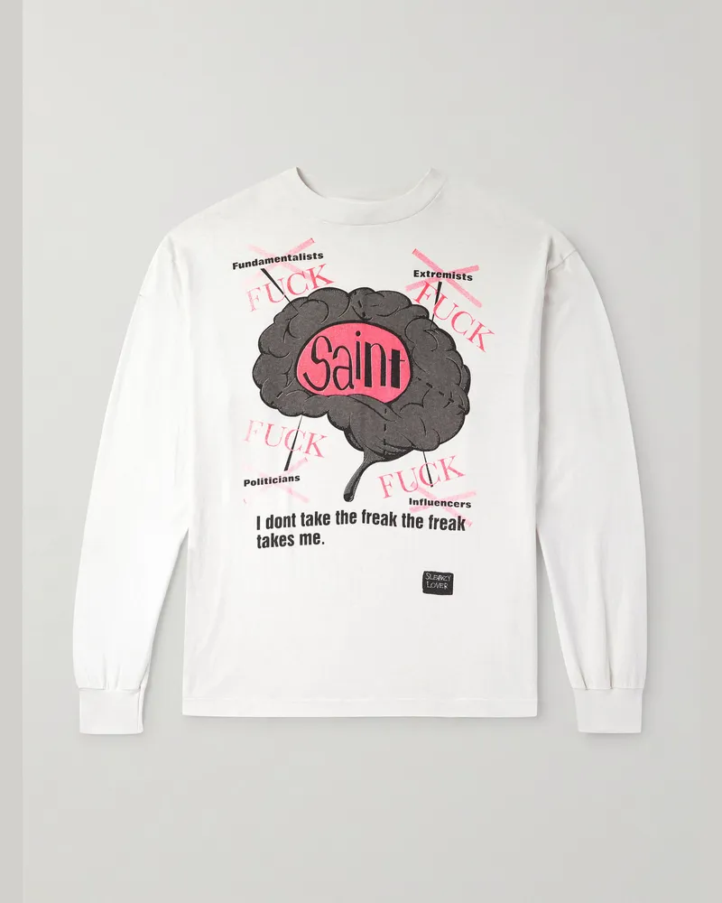 SAINT MXXXXXX Saint Brain Oberteil aus Baumwoll-Jersey mit Logoprint Weiß