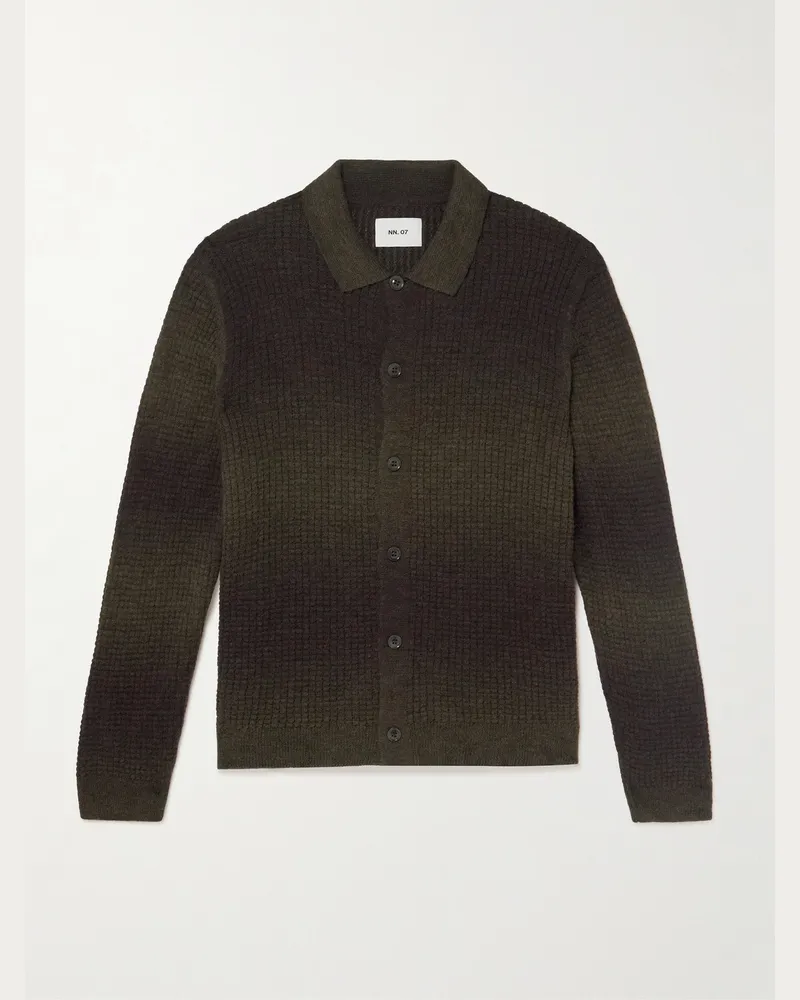 NN 07 Thor 60009 Dégradé Waffle-Knit Cardigan Green