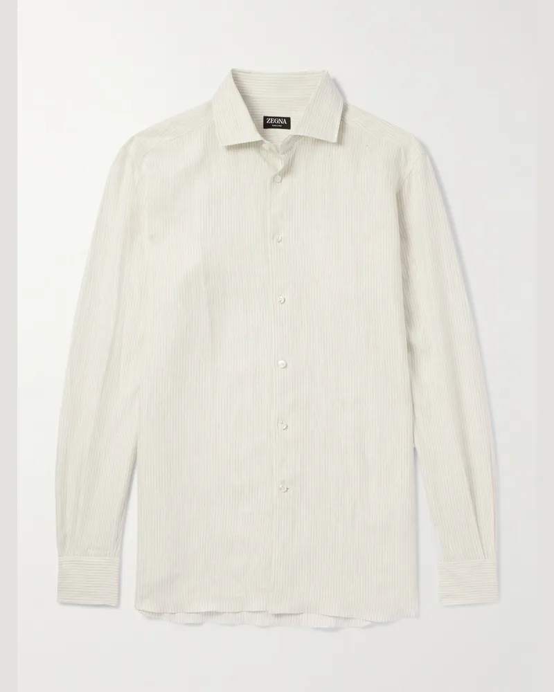 Ermenegildo Zegna Gestreiftes Hemd aus „Oasi“-Leinen Neutral