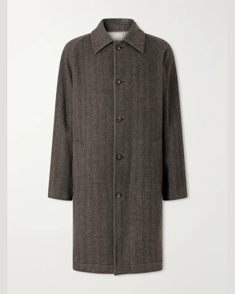 Eleventy Herringbone Cashmere Coat Brown