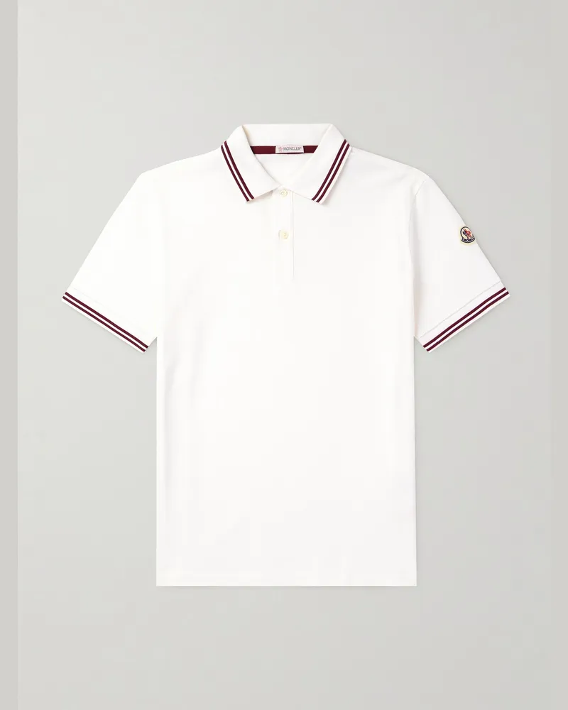 Moncler Schmal geschnittenes Polohemd aus Baumwoll-Piqué mit Logoapplikation Weiß