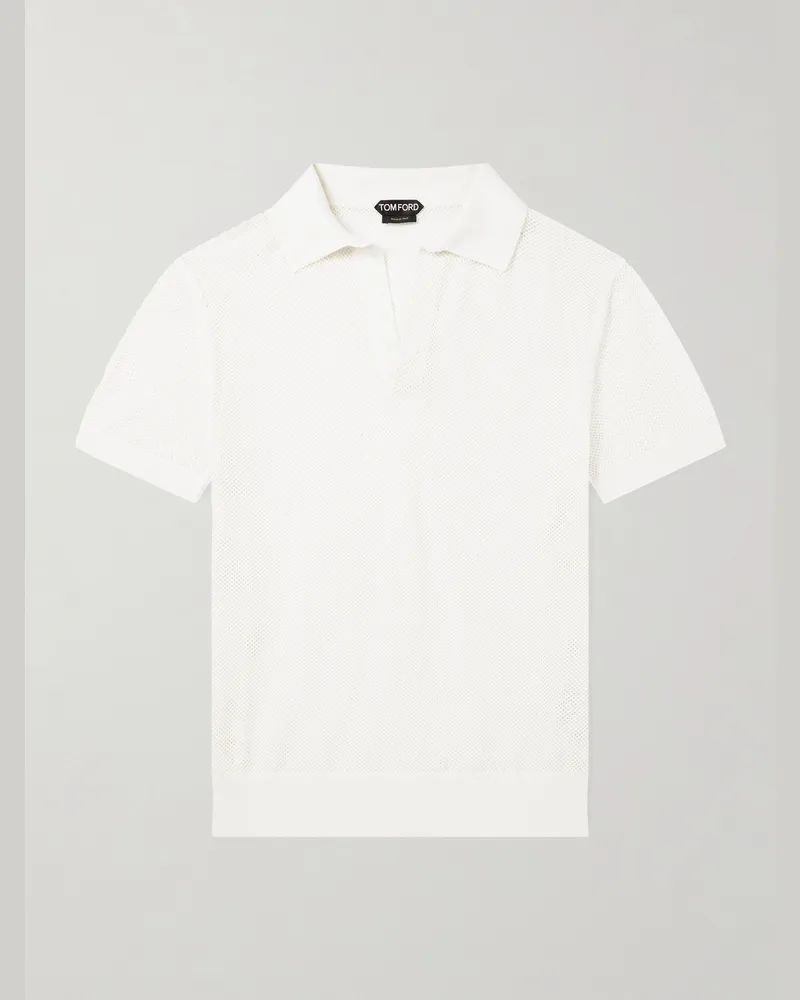 Tom Ford Open-Knit Sea Island Cotton and Silk-Blend Polo Shirt White