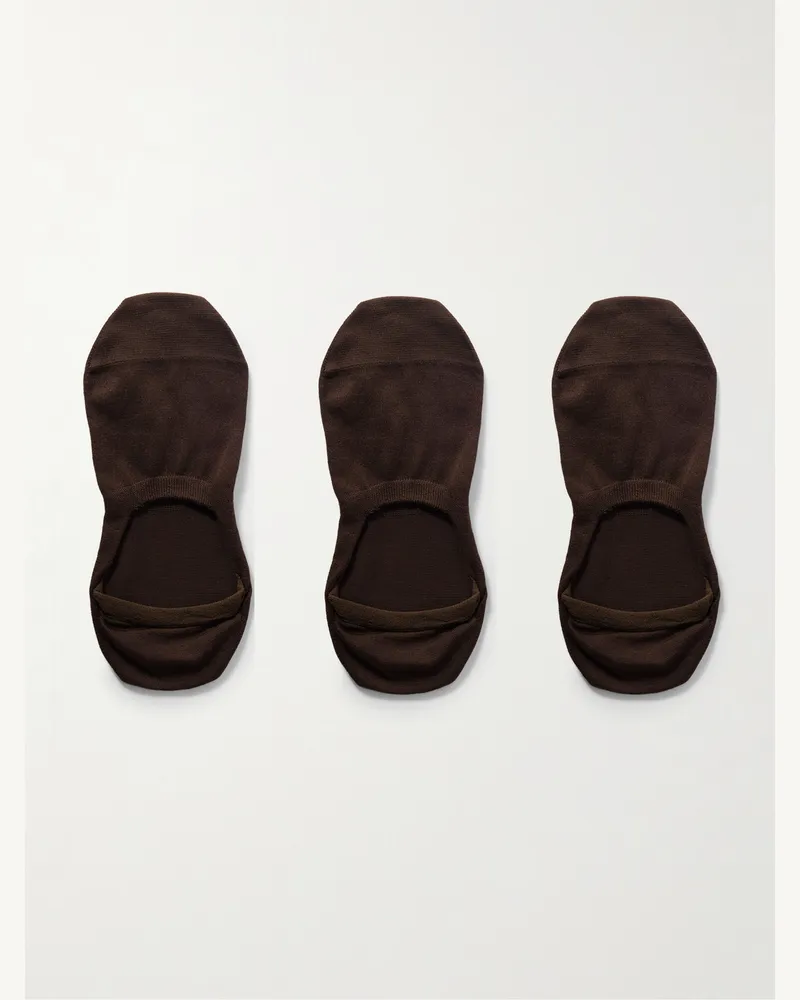 MR P. Three-Pack No-Show Mercerised Cotton Socks Brown