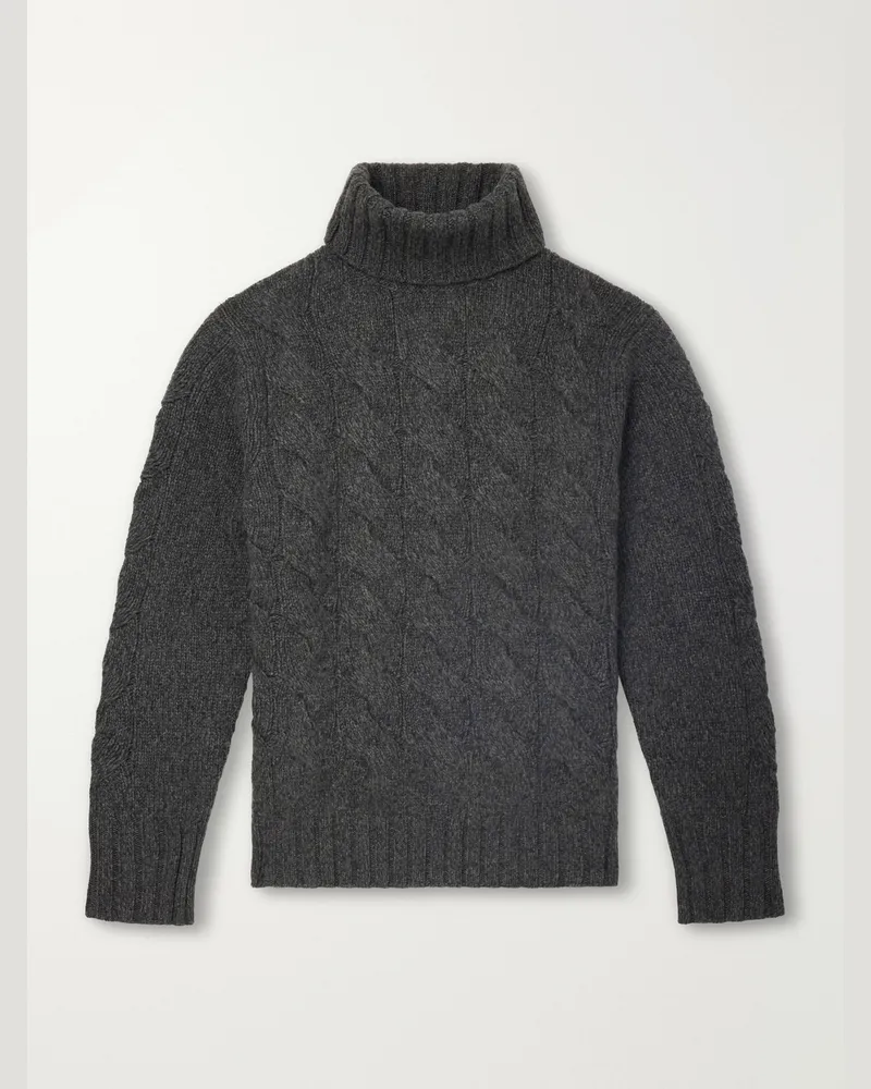 N.Peal Cashmere Cable-Knit Rollneck Sweater Gray