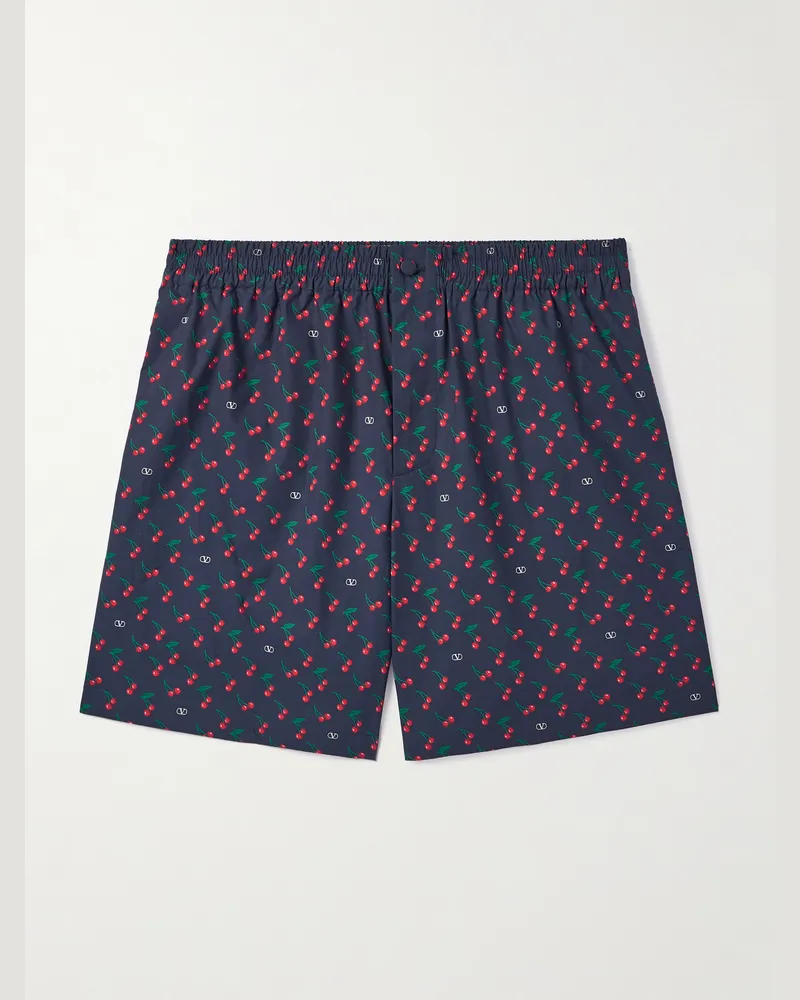 Valentino Garavani Straight-Leg Printed Cotton-Poplin Bermuda Shorts Blue