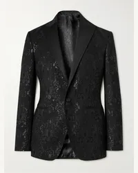 Etro Smokingjacke aus Jacquard aus einer Wollmischung mit Paisley-Muster und Seidenbesatz Schwarz