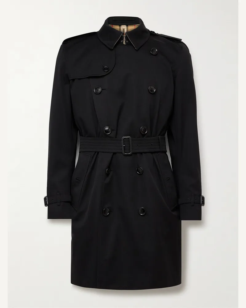 Burberry Kensington Double-Breasted Belted Cotton-Gabardine Trench Coat Black