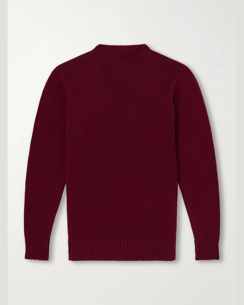 Anderson & Sheppard Super Soft Rib-Trimmed Cashmere Sweater Burgundy