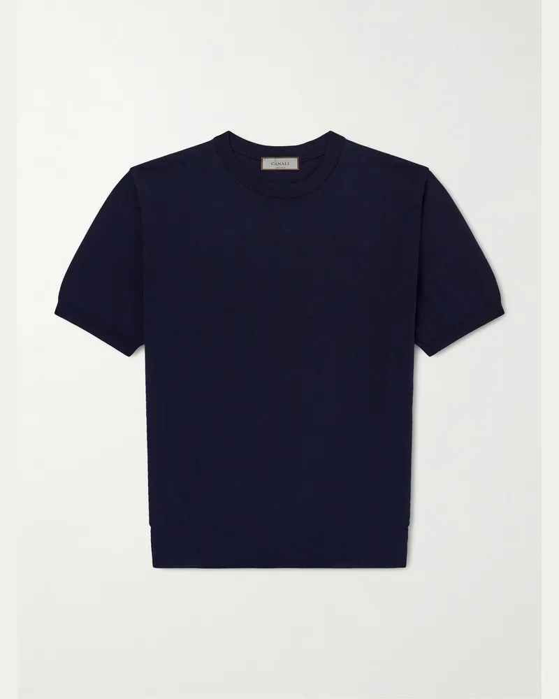 Canali Knitted Cotton T-Shirt Blue