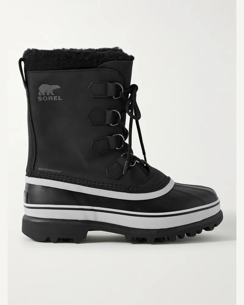 Sorel Caribou™ Schneestiefel aus Nubukleder und Gummi mit Besatz aus Shearling-Imitat Schwarz