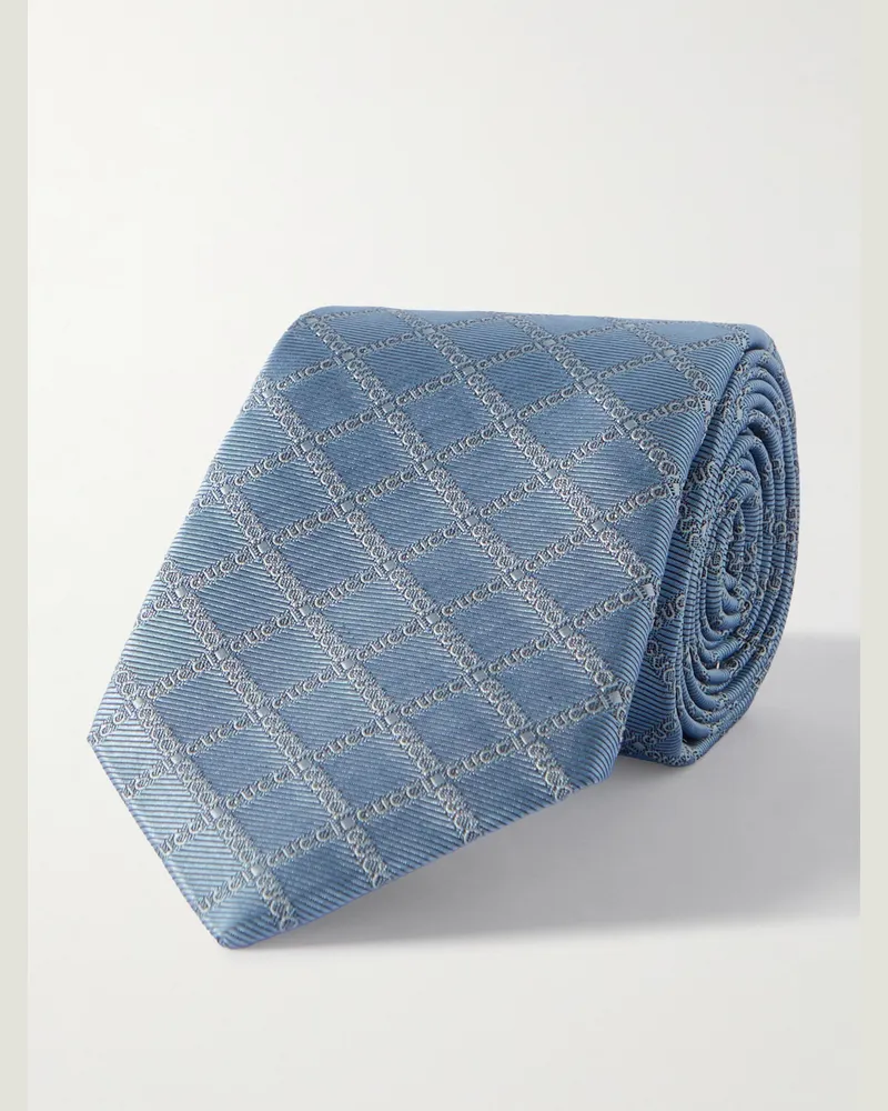 Gucci Krawatte aus Seiden-Twill mit Jacquard-Logomuster, 7 cm Blau