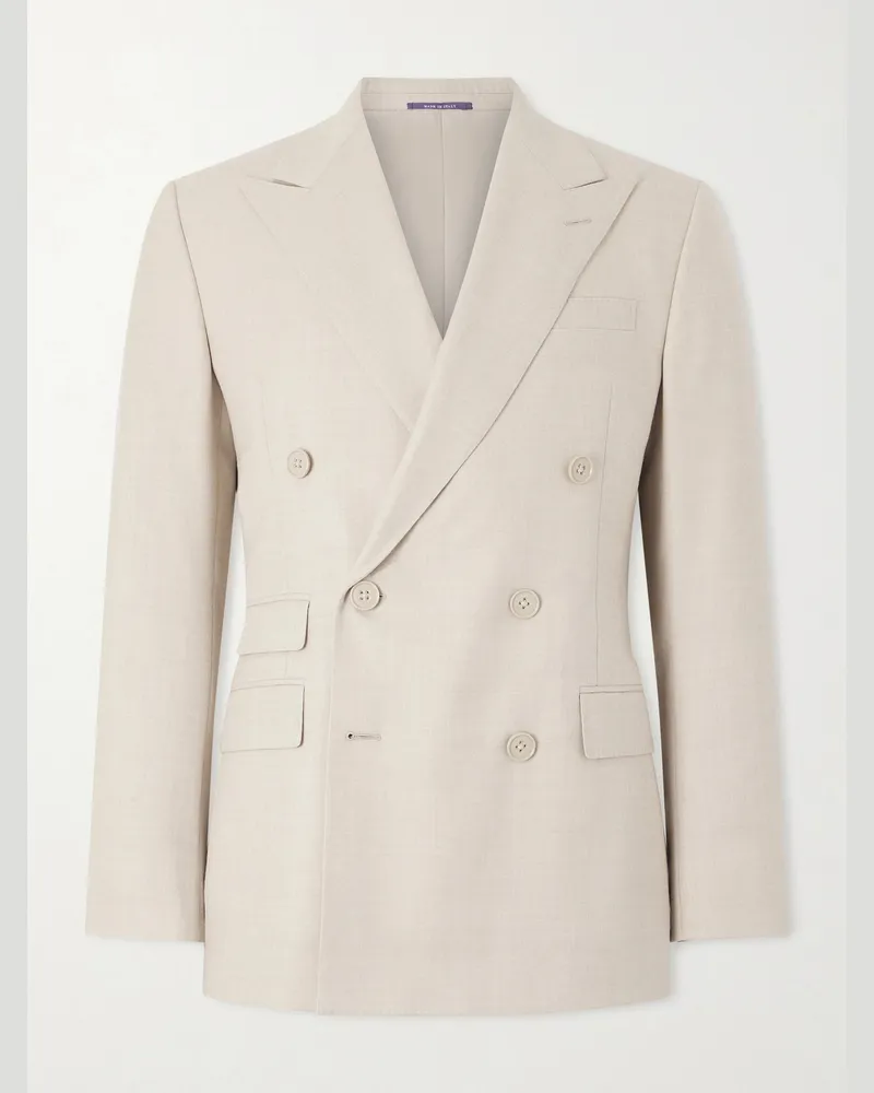 Ralph Lauren Double-Breasted Wool-Flannel Blazer Neutrals