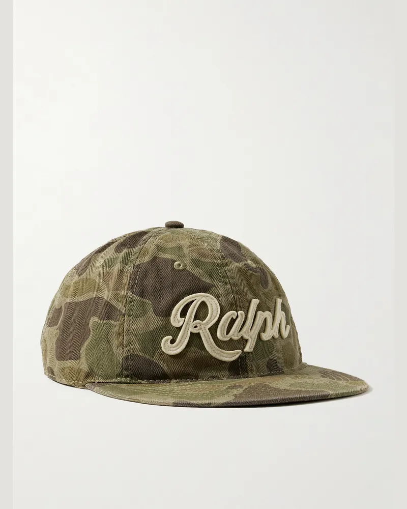 Ralph Lauren Baseballkappe aus Baumwolle mit Fischgratmuster, Camouflage-Print und Logoapplikation Grün