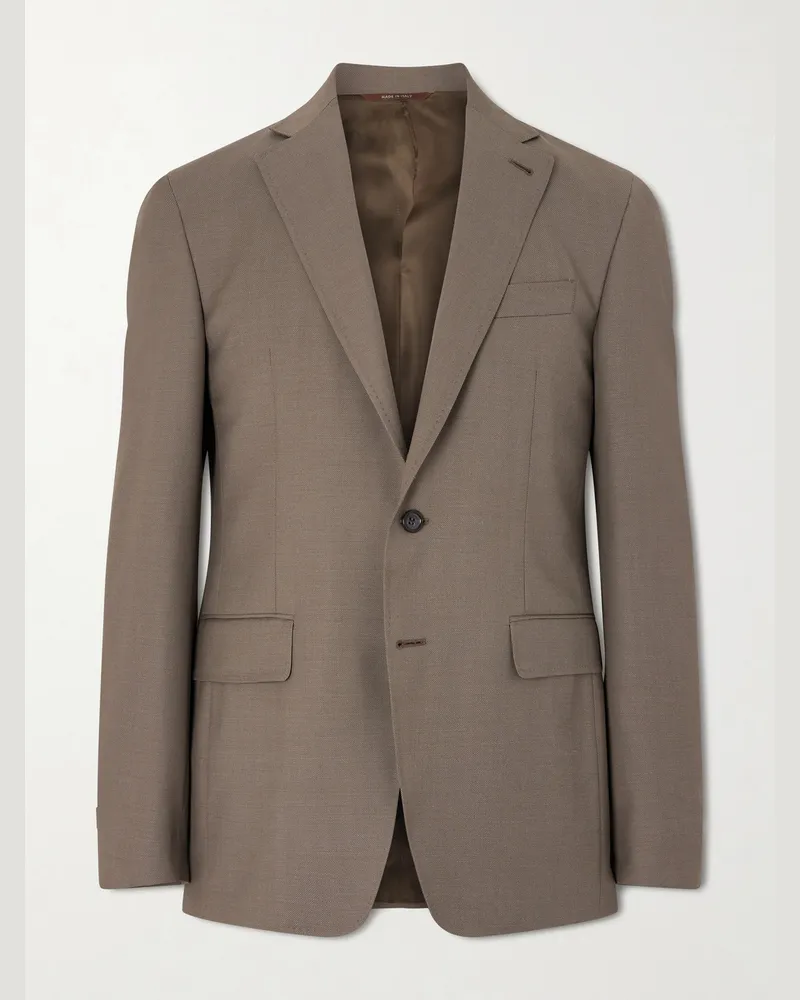 Canali Kei Wool Suit Jacket Brown