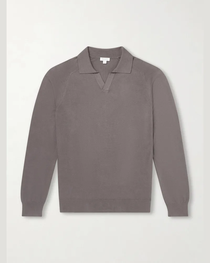 Sunspel Sea Island Cotton and Cashmere-Blend Polo Shirt Brown