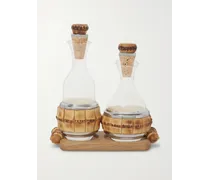 Menage für Essig und Öl aus Bambus und Glas