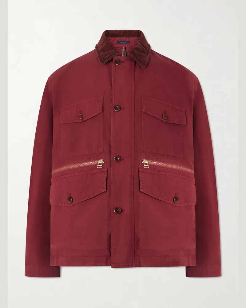 Drake's Corduroy-Trimmed Cotton Jacket Red