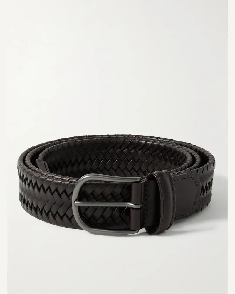 Anderson's 3.5cm Woven Leather Belt Brown