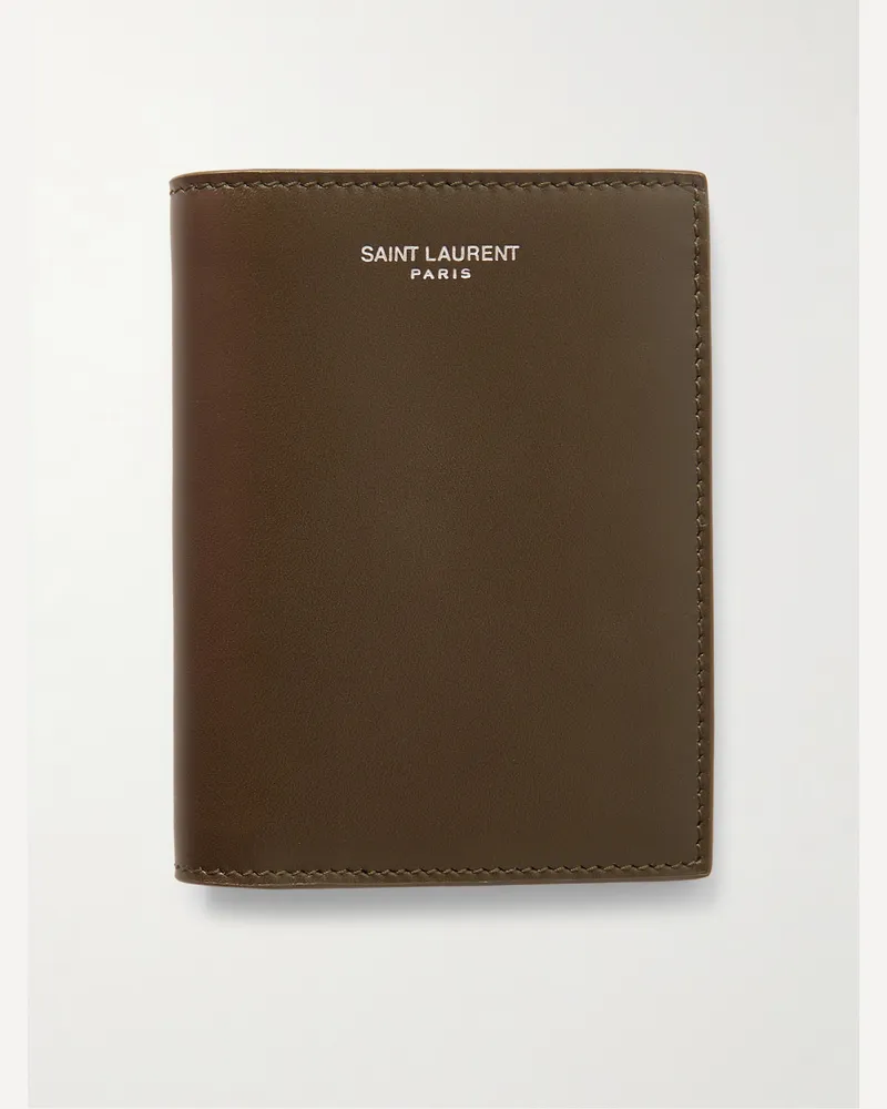 Saint Laurent Logo-Print Leather Bifold Wallet Green