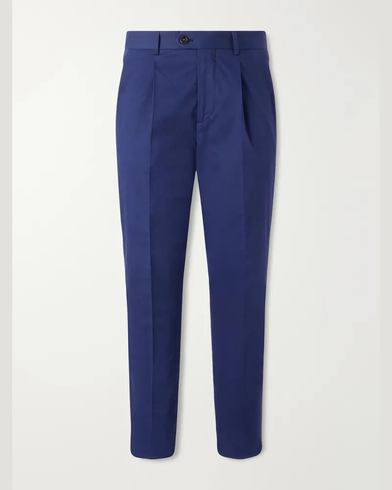Brunello Cucinelli Straight-Leg Pleated Cotton-Blend Twill Suit Trousers Blue