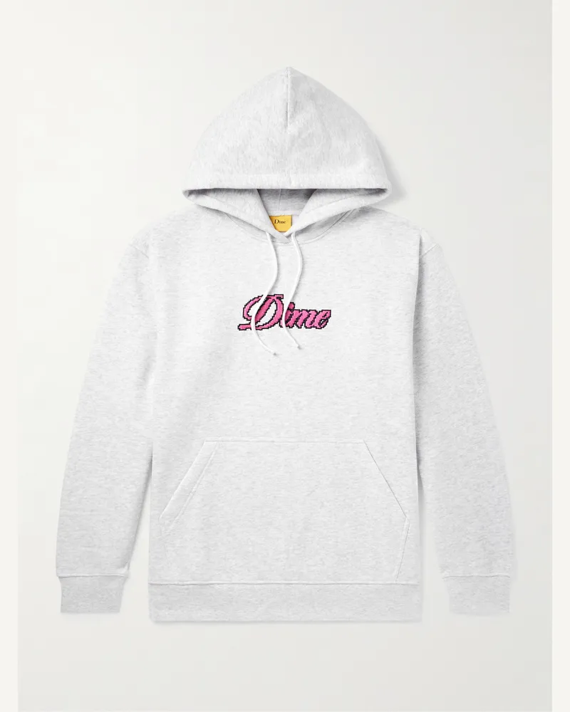 Dime Pixel Cursive Hoodie aus Jersey aus einer Baumwollmischung mit Logostickerei Grau