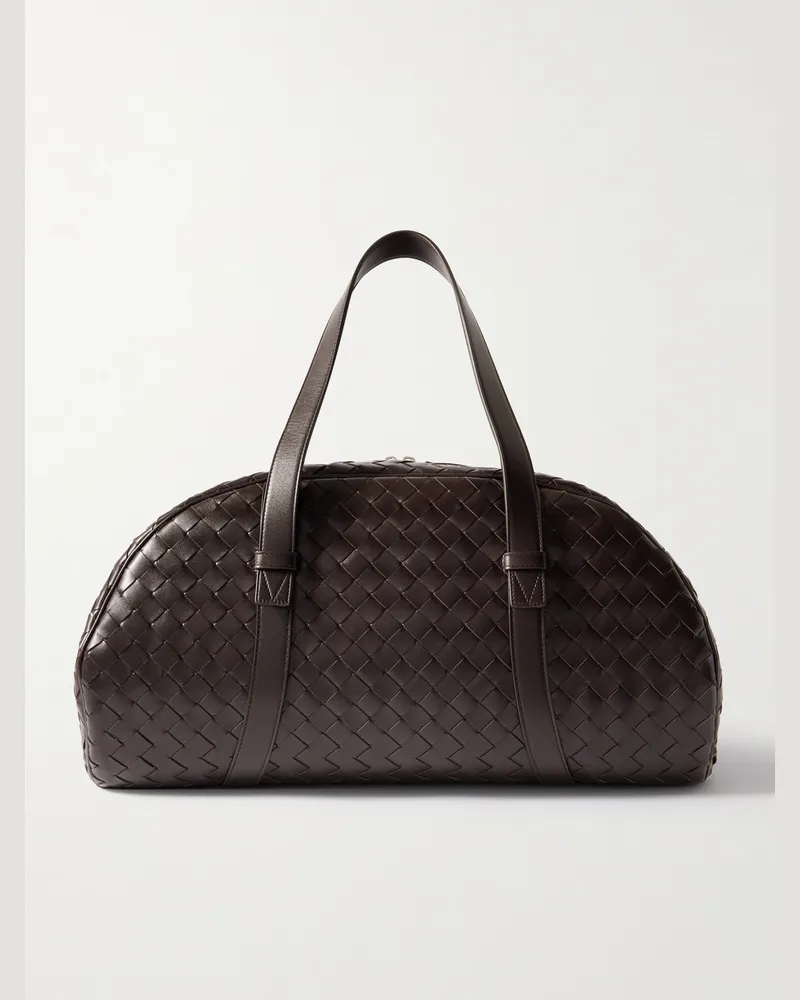 Bottega Veneta Jim Queen mittelgroße Bowling-Tasche aus Intrecciato-Leder Braun