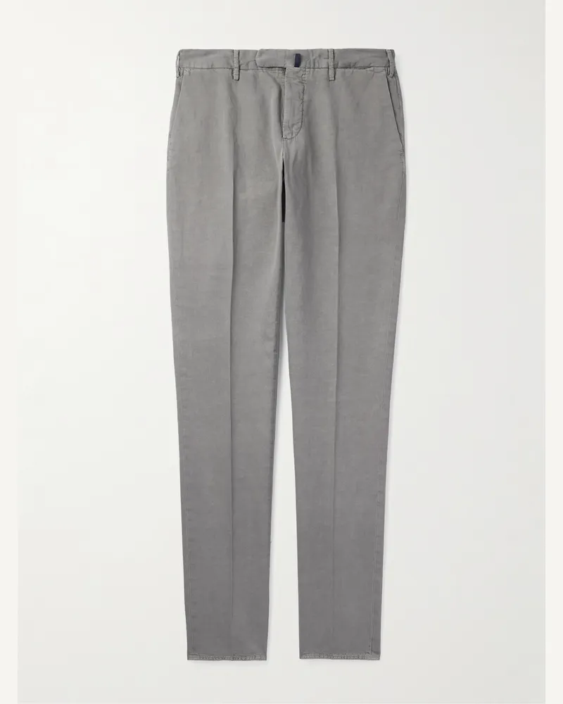 Incotex Venezia 1951 schmal und gerade geschnittene Hose aus einer Baumwoll-Leinenmischung Grau