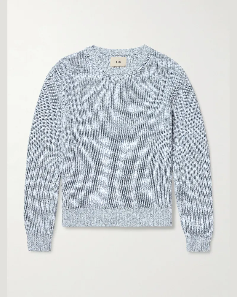 Folk Chain Cotton Sweater Blue
