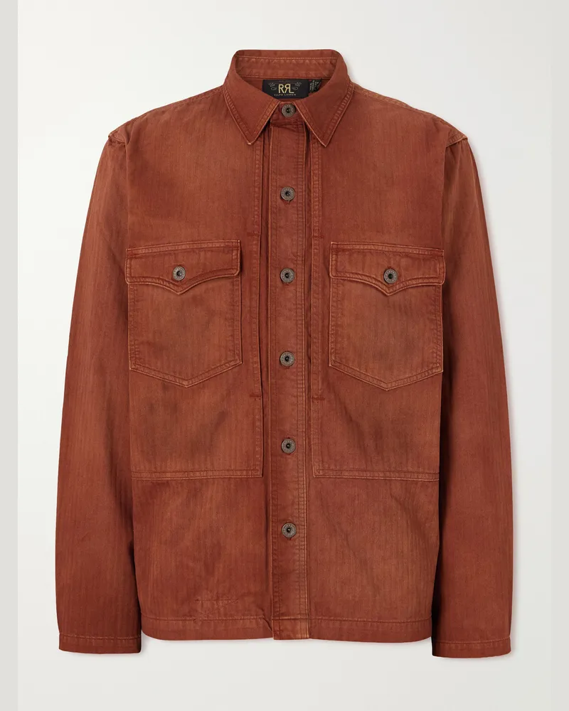 RRL Hemdjacke aus Baumwolle mit Fischgratmuster und Stickereien Orange
