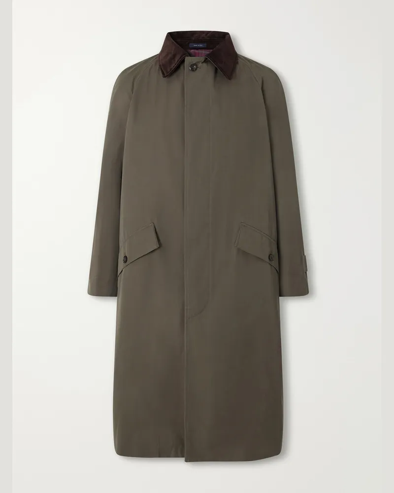 Drake's Corduroy-Trimmed Cotton-Gabardine Coat Green