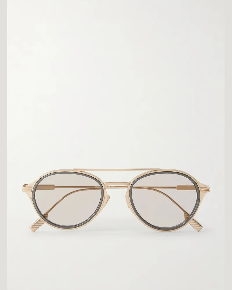 Ermenegildo Zegna Aviator-Frame Titanium Sunglasses Neutrals